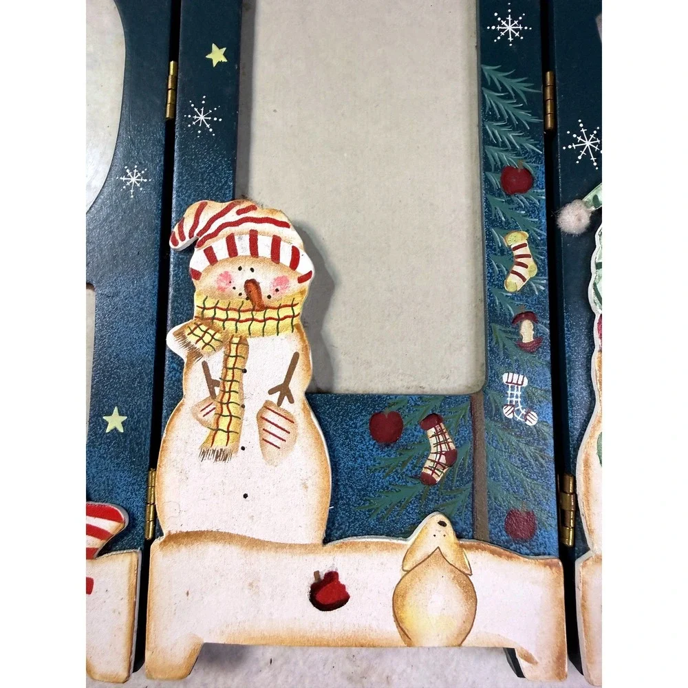 Vintage Snowmen Triptych Picture Frame Blue Winter Cottagecore Holiday Vibes